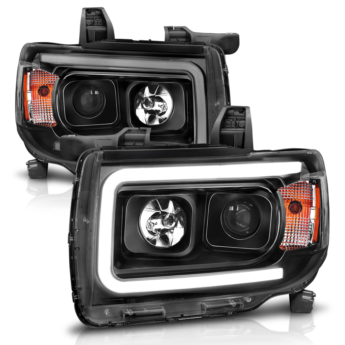 Projector Headlights W/ Plank Style Design Black W/ Amber GMC Canyon 2015-2022 AnzoUSA-4