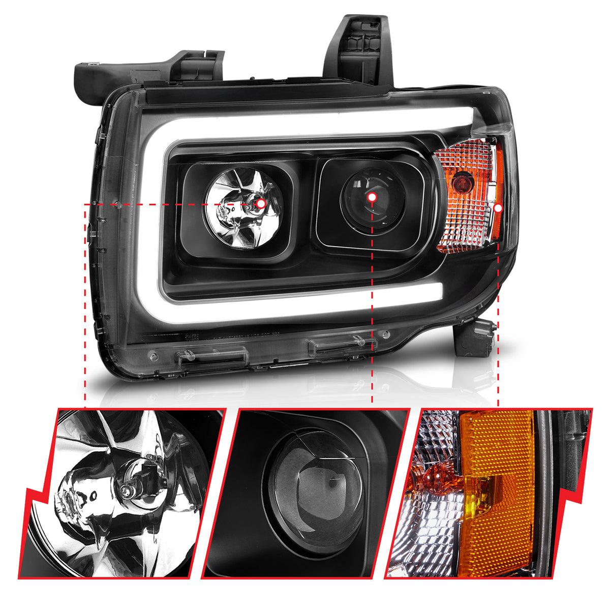 Projector Headlights W/ Plank Style Design Black W/ Amber GMC Canyon 2015-2022 AnzoUSA-5