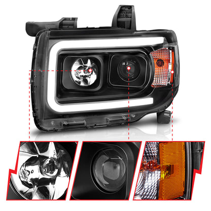 Projector Headlights W/ Plank Style Design Black W/ Amber GMC Canyon 2015-2022 AnzoUSA-5