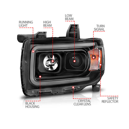 Projector Headlights W/ Plank Style Design Black W/ Amber GMC Canyon 2015-2022 AnzoUSA-6