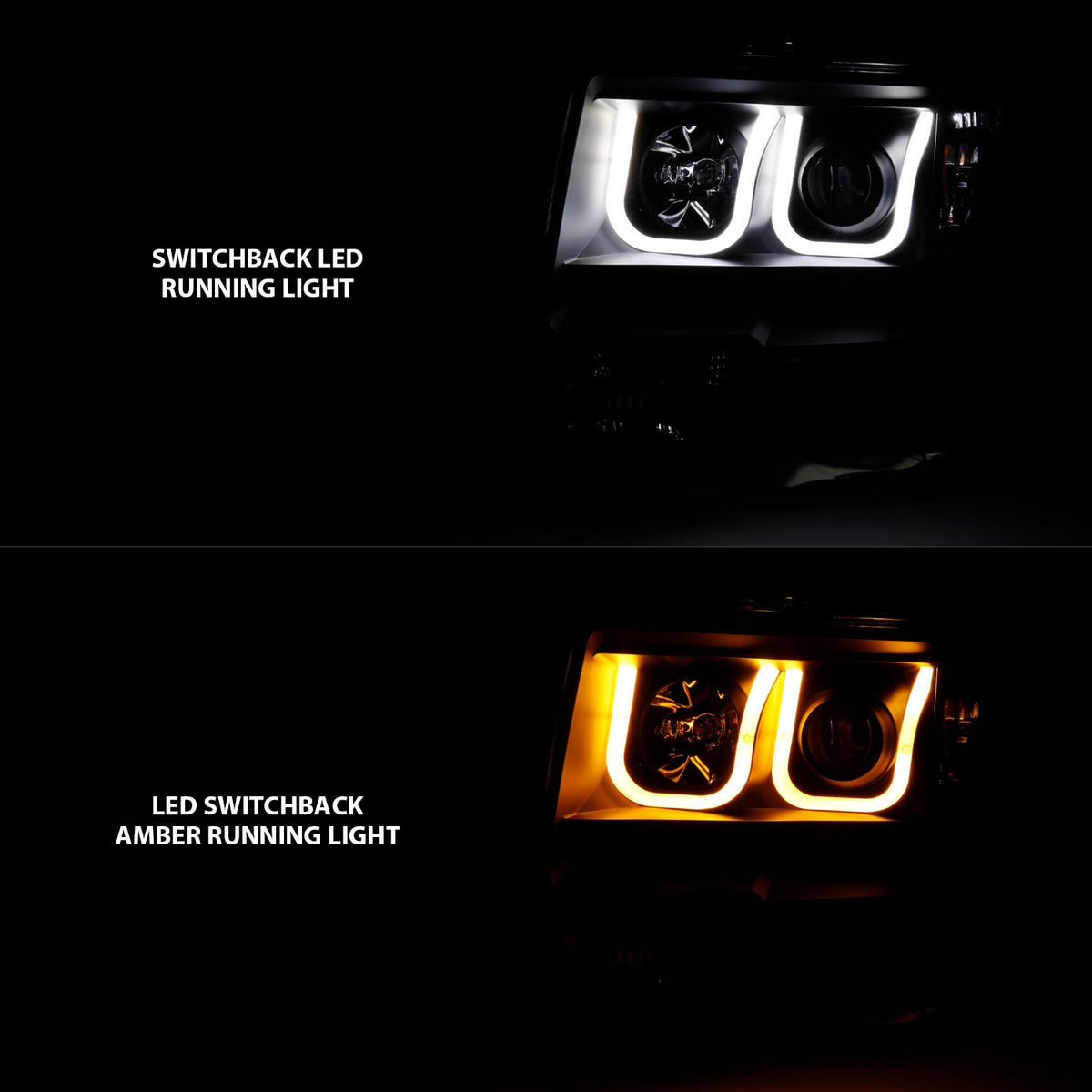 Projector Headlights W/ U-Bar Switchback Black W/ Amber Ford F-150 2009-2014 AnzoUSA-2