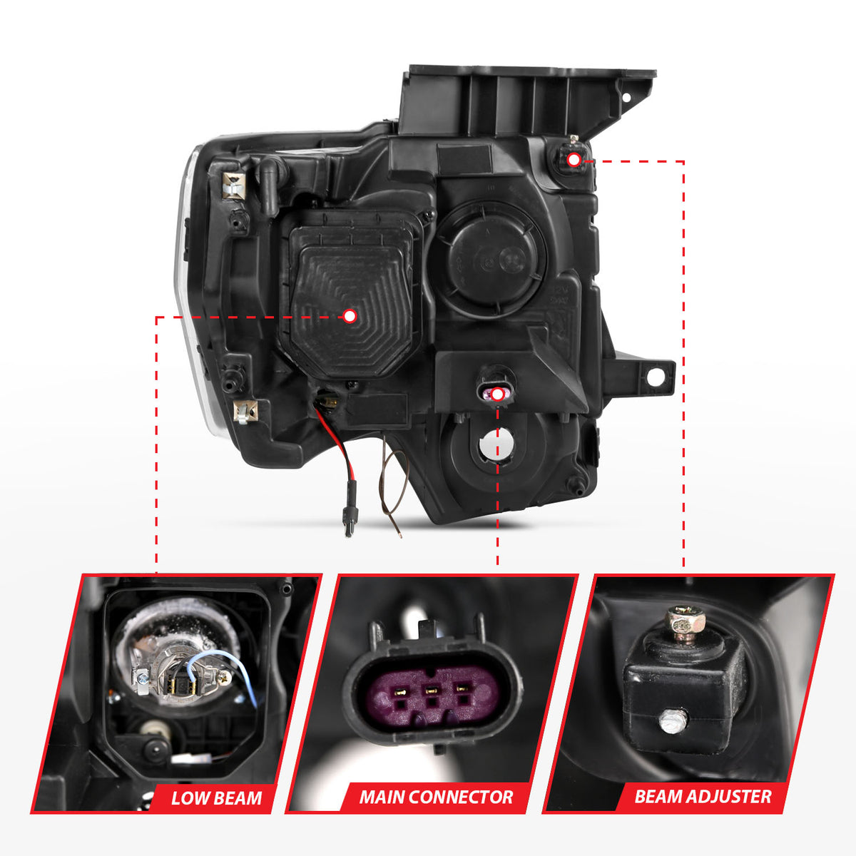 Projector Headlights W/ U-Bar Switchback Black W/ Amber Ford F-150 2009-2014 AnzoUSA-5
