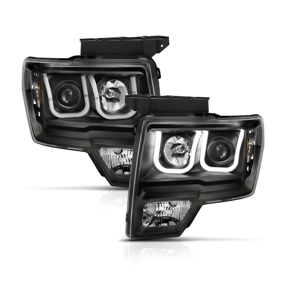 Projector Headlights W/ U-Bar Switchback Black W/ Amber Ford F-150 2009-2014 AnzoUSA-7