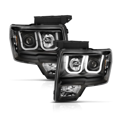 Projector Headlights W/ U-Bar Switchback Black W/ Amber Ford F-150 2009-2014 AnzoUSA-7