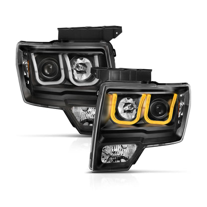 Projector Headlights W/ U-Bar Switchback Black W/ Amber Ford F-150 2009-2014 AnzoUSA-8