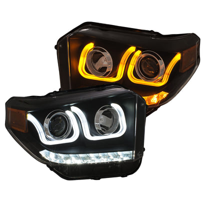 Projector Headlights W/ U-Bar Switchback Black W/ Amber Toyota Tundra 2014-2019 AnzoUSA