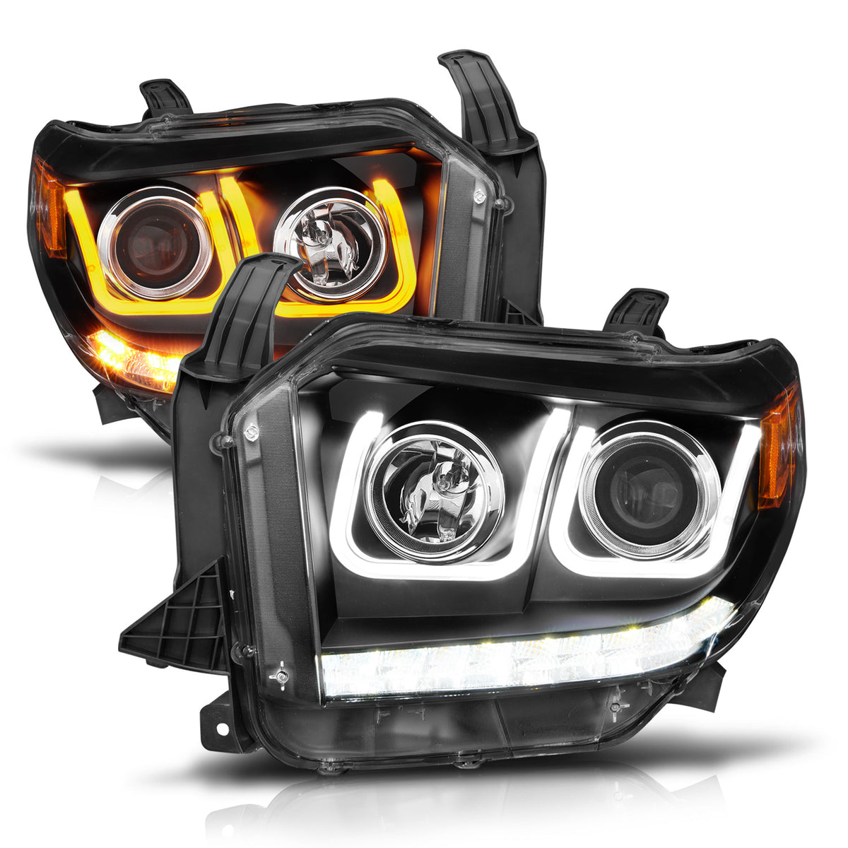Projector Headlights W/ U-Bar Switchback Black W/ Amber Toyota Tundra 2014-2019 AnzoUSA-4