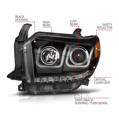 Projector Headlights W/ U-Bar Switchback Black W/ Amber Toyota Tundra 2014-2019 AnzoUSA-6