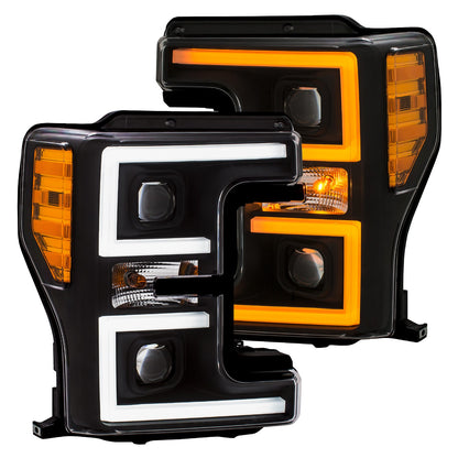 Projector Headlights W/ U-Bar Switchback Black W/ Amber Ford F-250 Super Duty/F-350/F-450 Super Duty 2017-2019 AnzoUSA