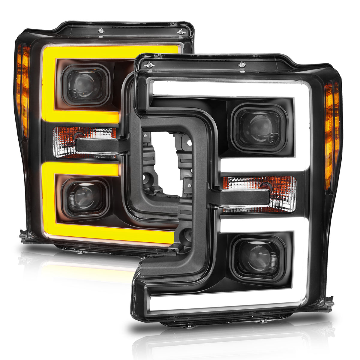 Projector Headlights W/ U-Bar Switchback Black W/ Amber Ford F-250 Super Duty/F-350/F-450 Super Duty 2017-2019 AnzoUSA-4