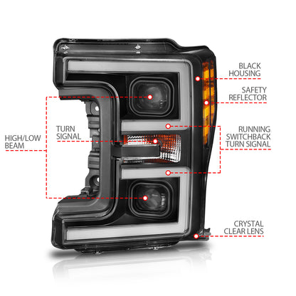 Projector Headlights W/ U-Bar Switchback Black W/ Amber Ford F-250 Super Duty/F-350/F-450 Super Duty 2017-2019 AnzoUSA-6