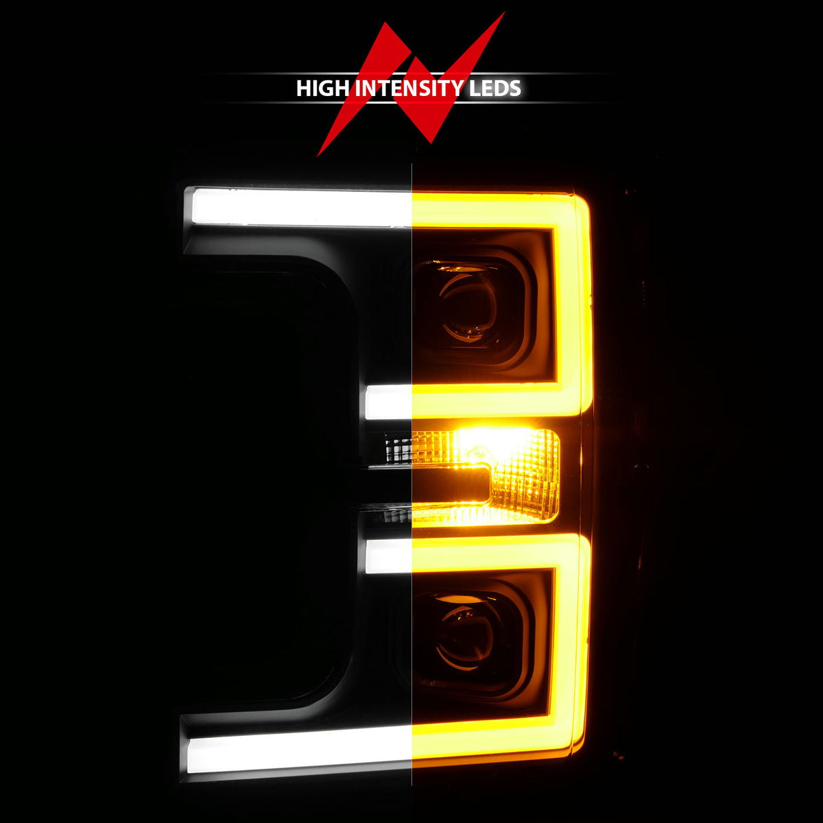 Projector Headlights W/ U-Bar Switchback Black W/ Amber Ford F-250 Super Duty/F-350/F-450 Super Duty 2017-2019 AnzoUSA-8