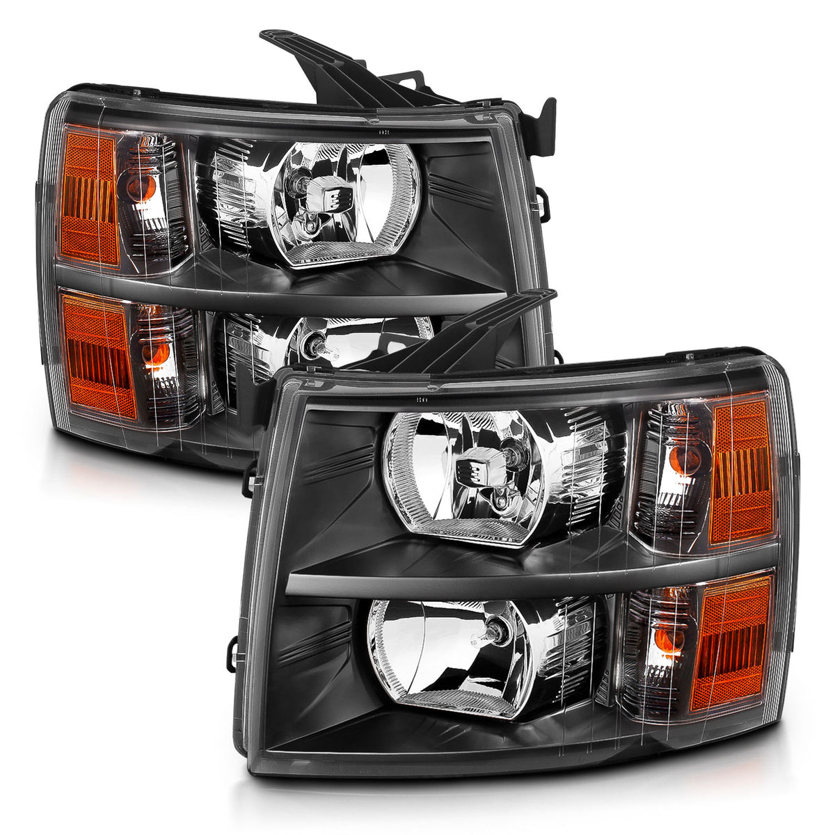 Headlight Set Crystal Headlights Black Chevrolet Silverado 1500/3500 2007-2013, 1500 HD 2007, 2500/2500 HD/3500 HD 2007-2014 AnzoUSA-1