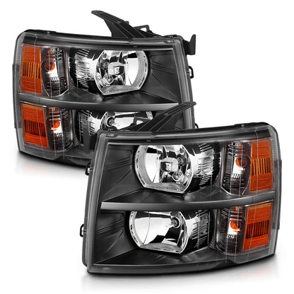 Headlight Set Crystal Headlights Black Chevrolet Silverado 1500/3500 2007-2013, 1500 HD 2007, 2500/2500 HD/3500 HD 2007-2014 AnzoUSA-1