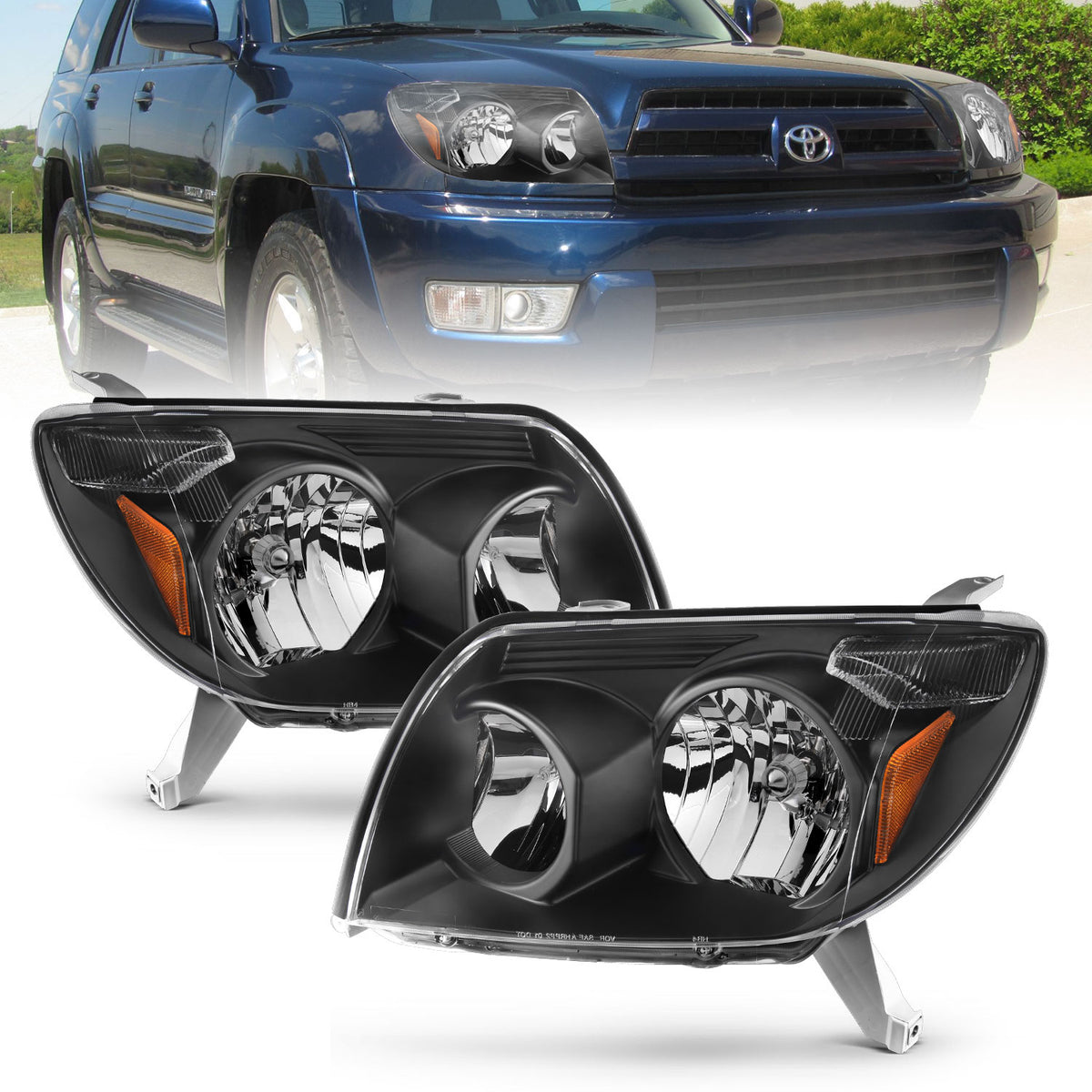 Headlight Set Crystal Headlights Black Toyota 4Runner 2003-2005 AnzoUSA