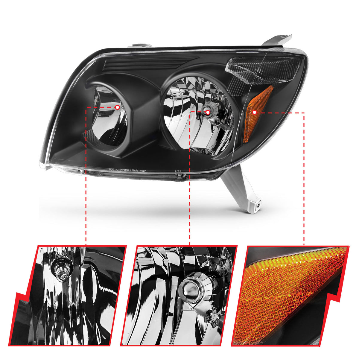 Headlight Set Crystal Headlights Black Toyota 4Runner 2003-2005 AnzoUSA-2