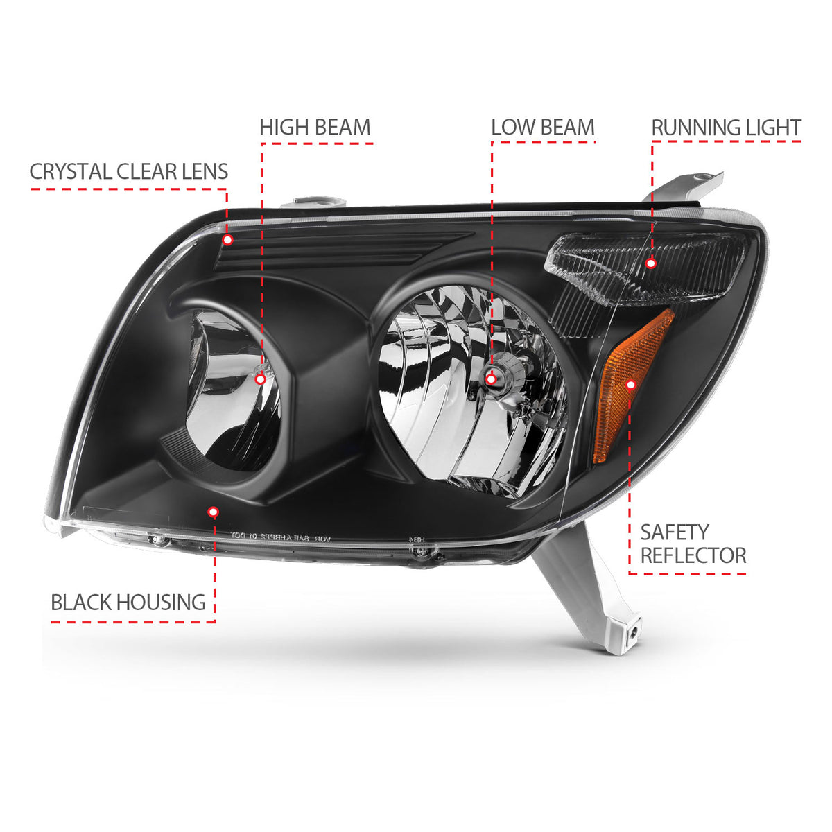 Headlight Set Crystal Headlights Black Toyota 4Runner 2003-2005 AnzoUSA-3