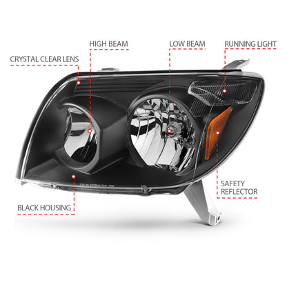 Headlight Set Crystal Headlights Black Toyota 4Runner 2003-2005 AnzoUSA-3