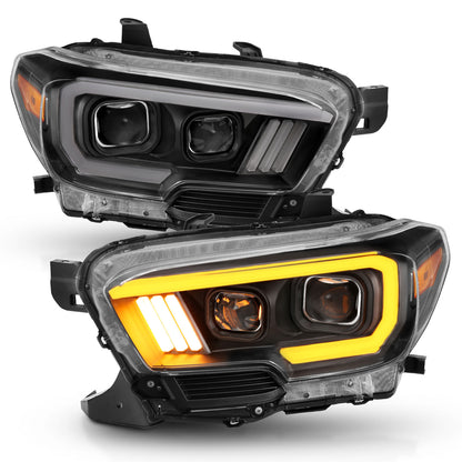 Projector Headlights W/ Plank Style Switchback Black W/ Amber W/ DRL Toyota Tacoma 2016-2023 AnzoUSA