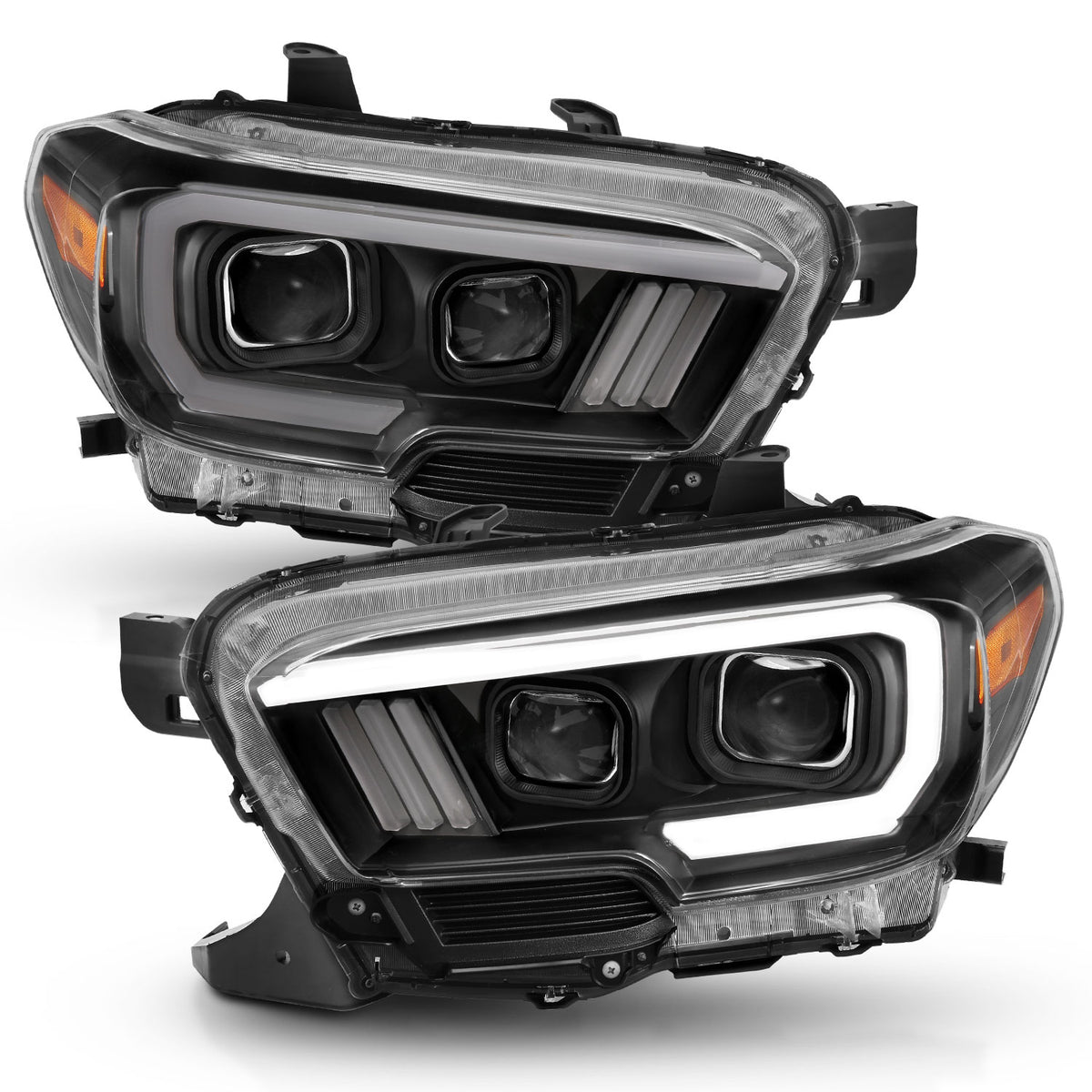 Projector Headlights W/ Plank Style Switchback Black W/ Amber W/ DRL Toyota Tacoma 2016-2023 AnzoUSA-1