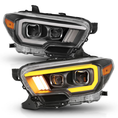 Projector Headlights W/ Plank Style Switchback Black W/ Amber W/ DRL Toyota Tacoma 2016-2023 AnzoUSA-2