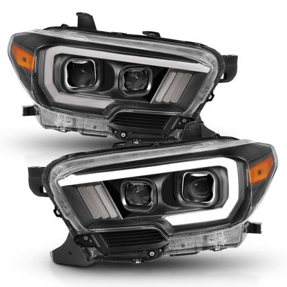 Projector Headlights W/ Plank Style Switchback Black W/ Amber W/ DRL Toyota Tacoma 2016-2023 AnzoUSA-3
