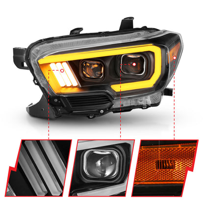 Projector Headlights W/ Plank Style Switchback Black W/ Amber W/ DRL Toyota Tacoma 2016-2023 AnzoUSA-4