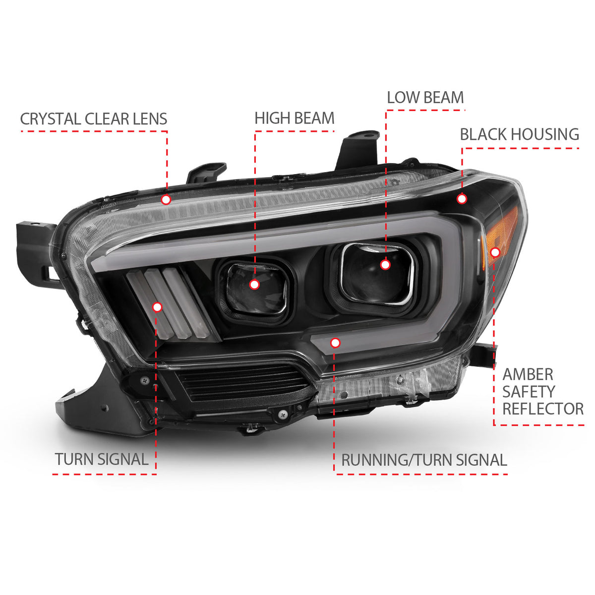 Projector Headlights W/ Plank Style Switchback Black W/ Amber W/ DRL Toyota Tacoma 2016-2023 AnzoUSA-5