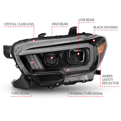 Projector Headlights W/ Plank Style Switchback Black W/ Amber W/ DRL Toyota Tacoma 2016-2023 AnzoUSA-5