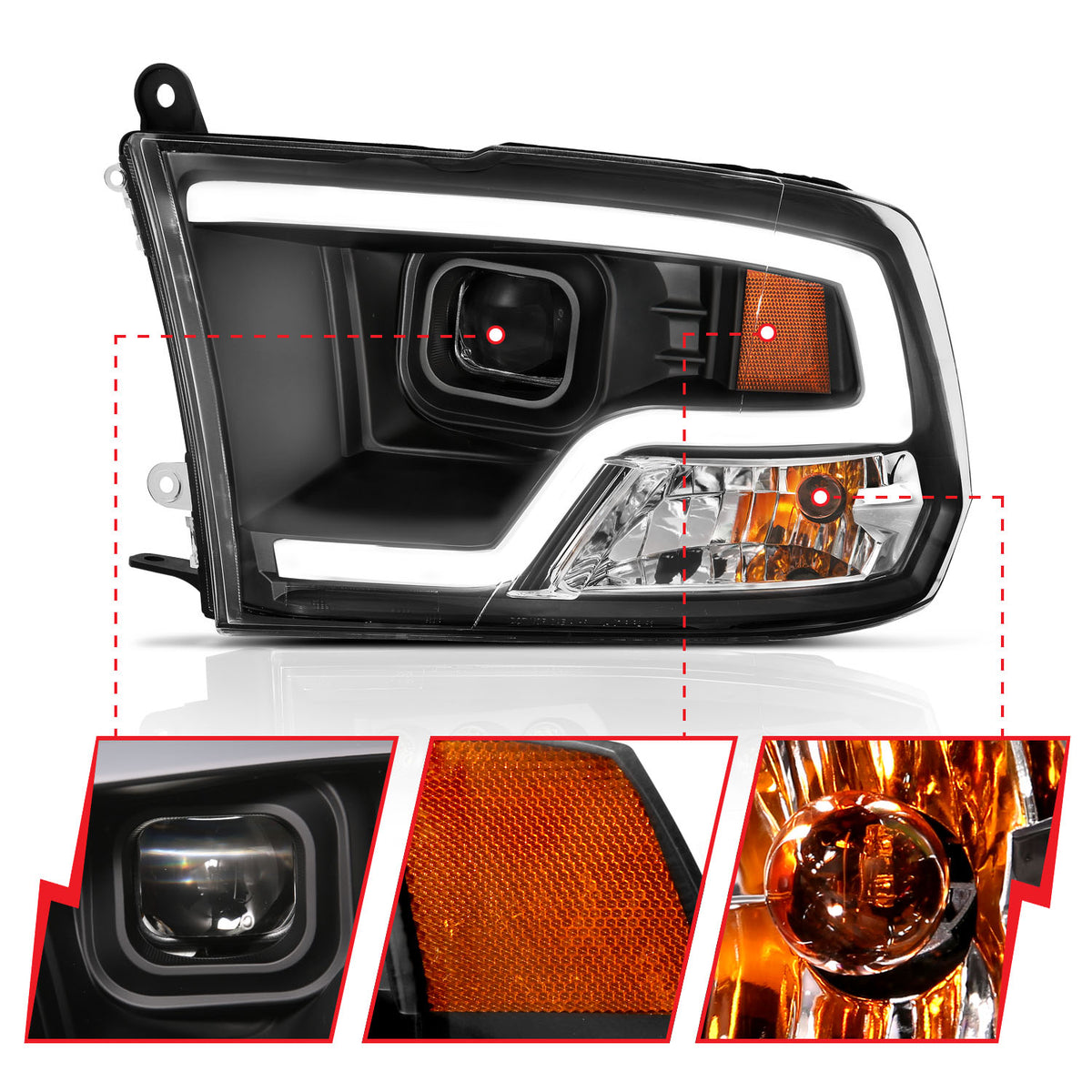 Projector Headlights Plank Style Design BlackRam 1500/2500/3500 2011-2018 AnzoUSA-2