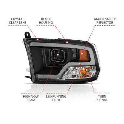 Projector Headlights Plank Style Design BlackRam 1500/2500/3500 2011-2018 AnzoUSA-3
