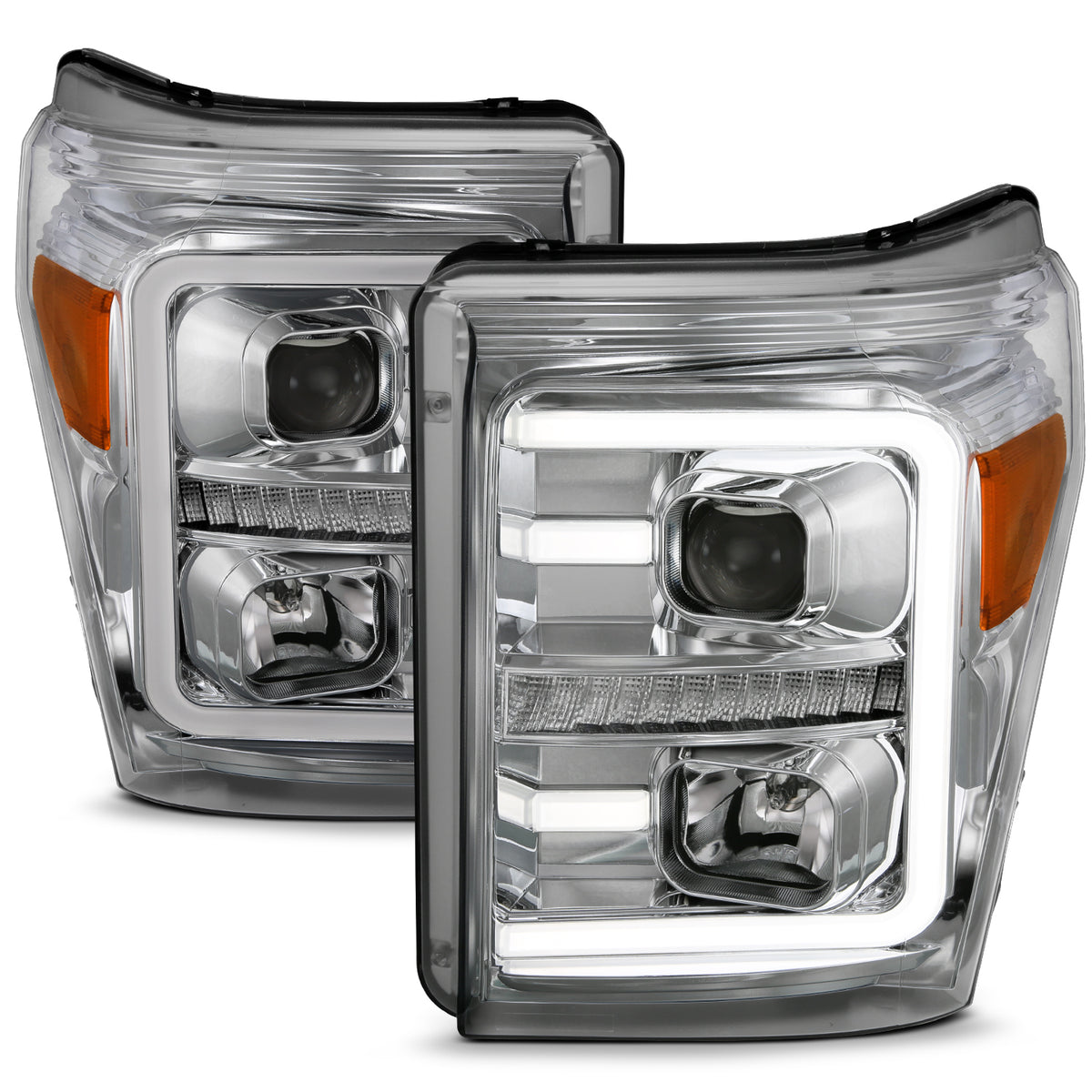 Projector Headlights W/ Plank Style Switchback Chrome W/ Amber Ford F-250 Super Duty/F-350/F-450 Super Duty 2011-2016 AnzoUSA