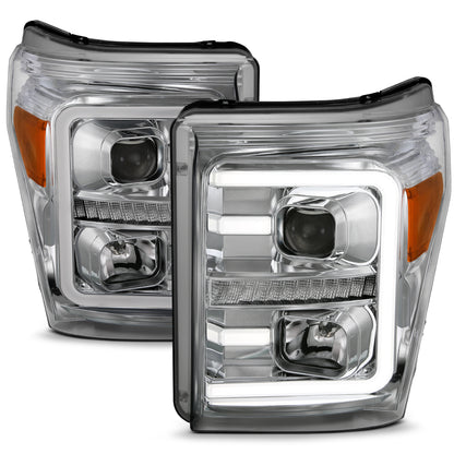 Projector Headlights W/ Plank Style Switchback Chrome W/ Amber Ford F-250 Super Duty/F-350/F-450 Super Duty 2011-2016 AnzoUSA