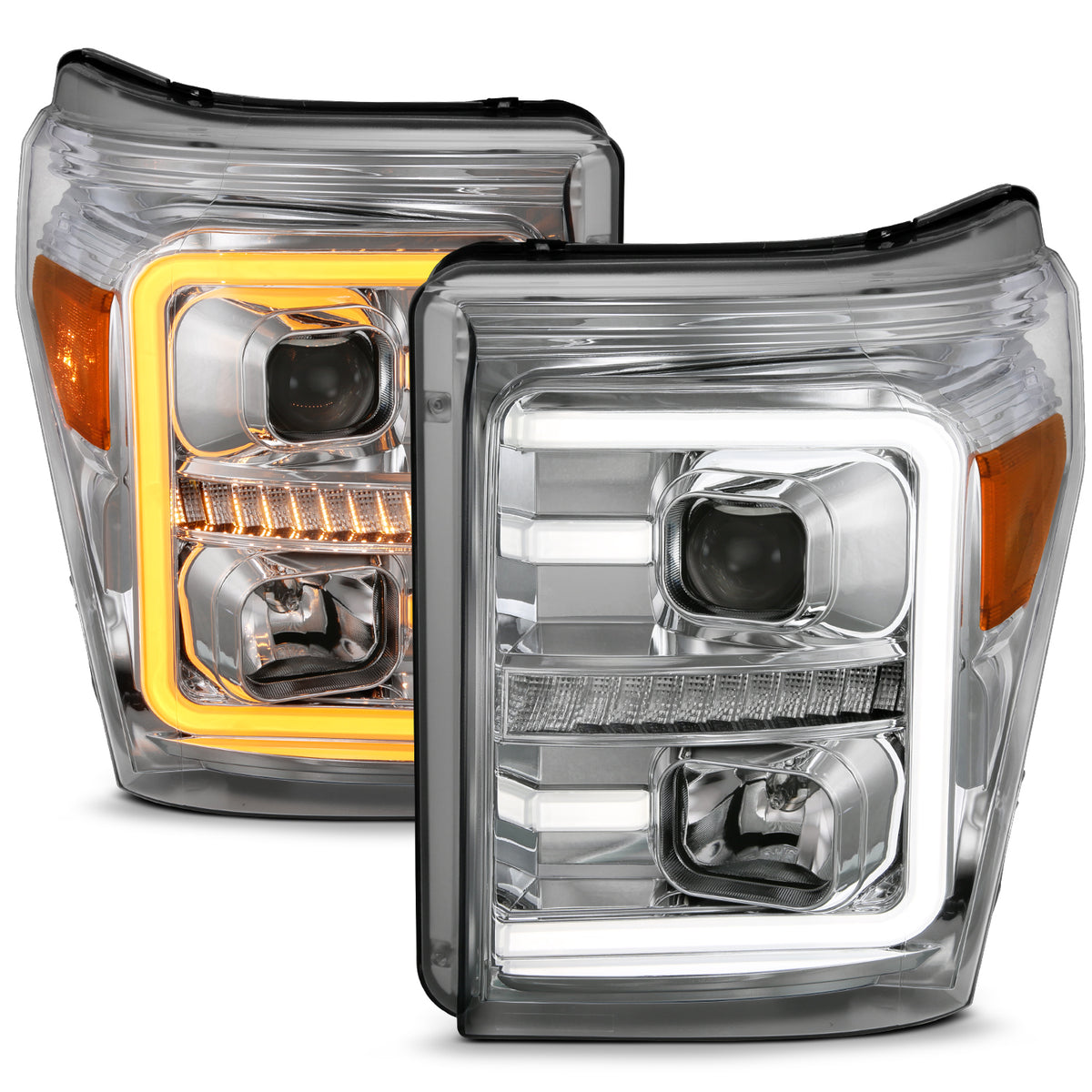 Projector Headlights W/ Plank Style Switchback Chrome W/ Amber Ford F-250 Super Duty/F-350/F-450 Super Duty 2011-2016 AnzoUSA-1