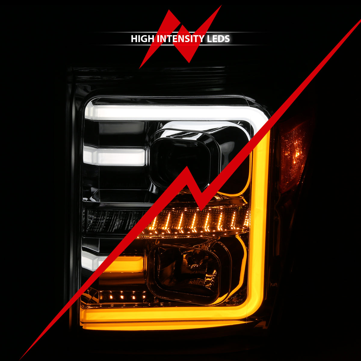 Projector Headlights W/ Plank Style Switchback Chrome W/ Amber Ford F-250 Super Duty/F-350/F-450 Super Duty 2011-2016 AnzoUSA-5