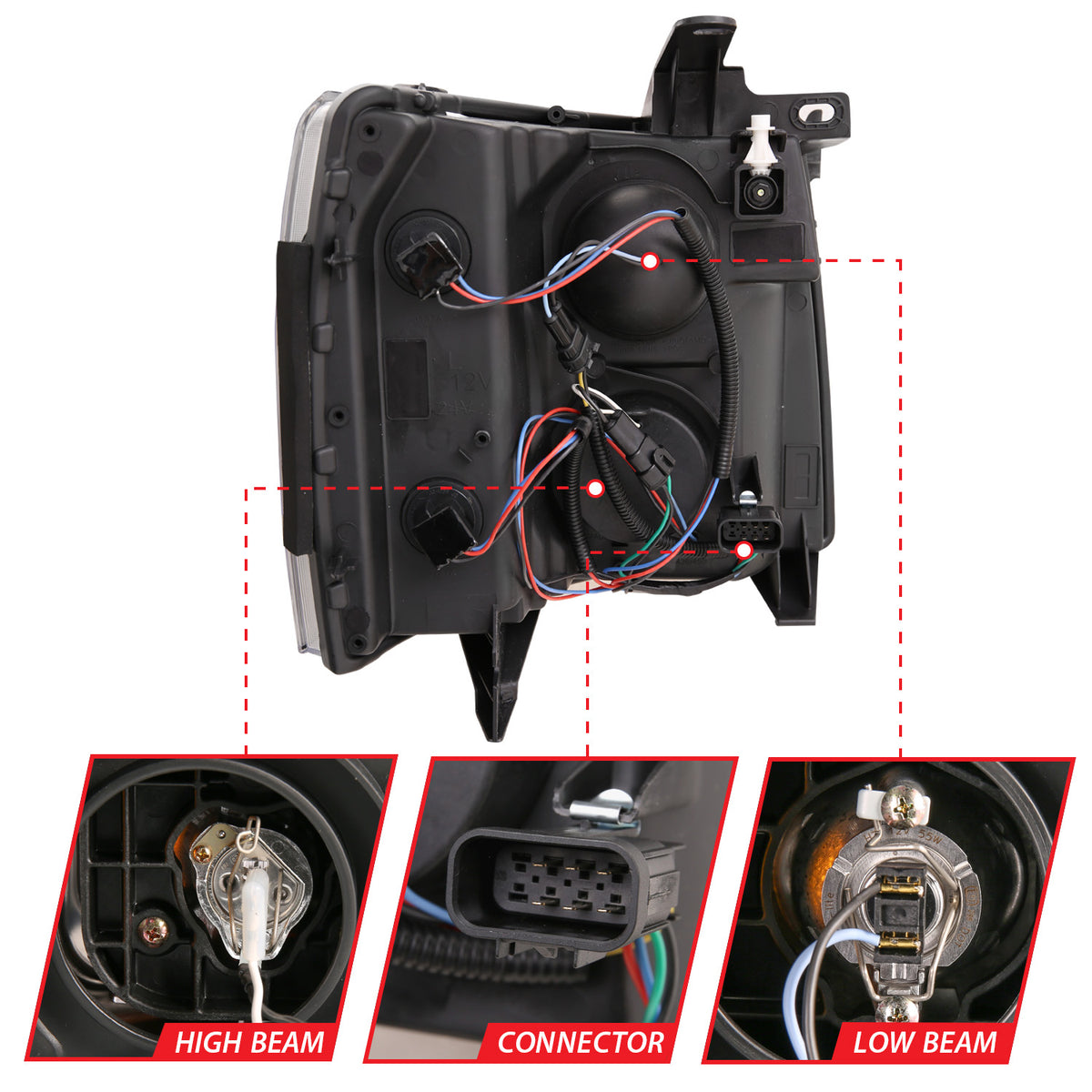 Projector Headlights W/ Plank Style Switchback Black W/ Amber Chevrolet Silverado 1500 (Not for Classic Bodystyle)/3500 (Not for Classic Bodystyle) 2007-2013, 2500/2500 HD (Not for Classic Bodystyle)/3500 HD 2007-2014 AnzoUSA-6