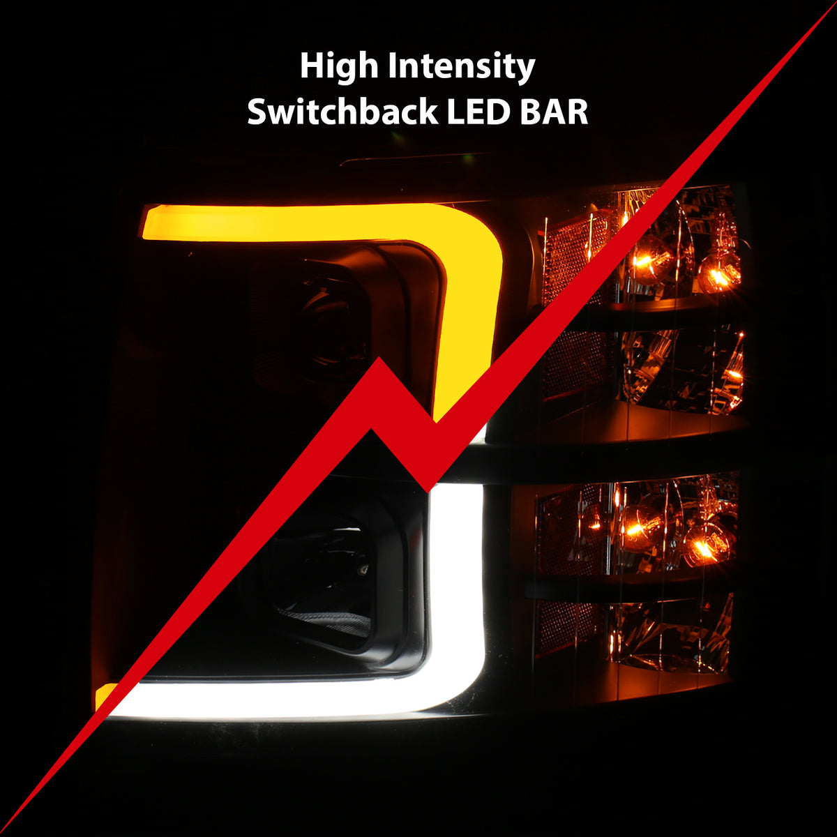 Projector Headlights W/ Plank Style Switchback Black W/ Amber Chevrolet Silverado 1500 (Not for Classic Bodystyle)/3500 (Not for Classic Bodystyle) 2007-2013, 2500/2500 HD (Not for Classic Bodystyle)/3500 HD 2007-2014 AnzoUSA-7
