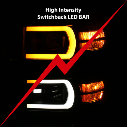 Projector Headlights W/ Plank Style Switchback Black W/ Amber Chevrolet Silverado 1500 2014-2015 AnzoUSA-5