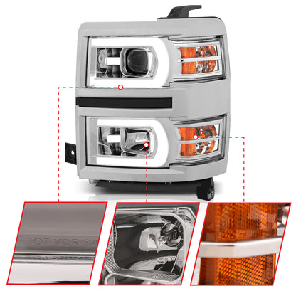 Projector Headlights W/ Plank Style Switchback Chrome W/ Amber Chevrolet Silverado 1500 2014-2015 AnzoUSA-2