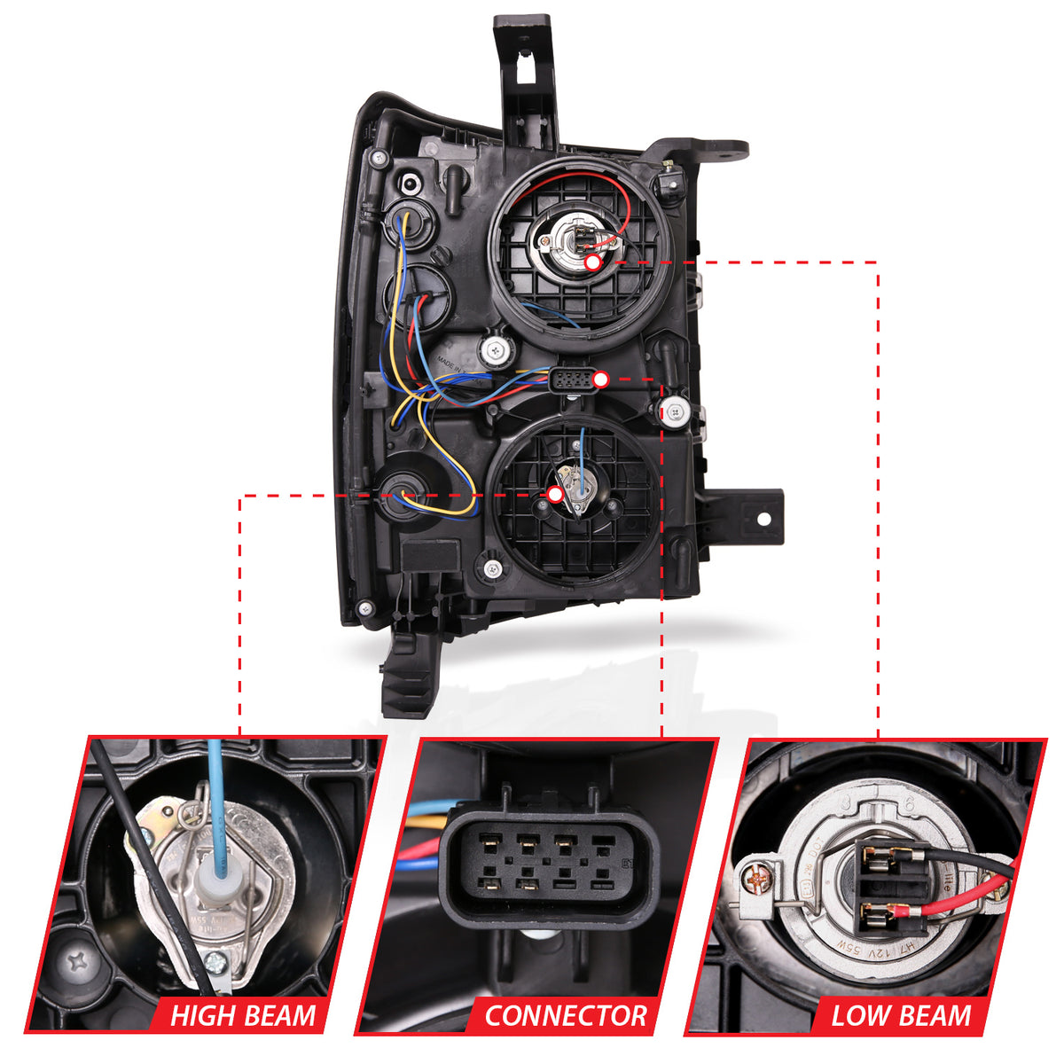 Projector Headlights W/ Plank Style Switchback Chrome W/ Amber Chevrolet Silverado 1500 2014-2015 AnzoUSA-4