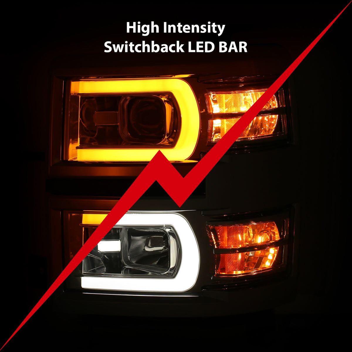 Projector Headlights W/ Plank Style Switchback Chrome W/ Amber Chevrolet Silverado 1500 2014-2015 AnzoUSA-5