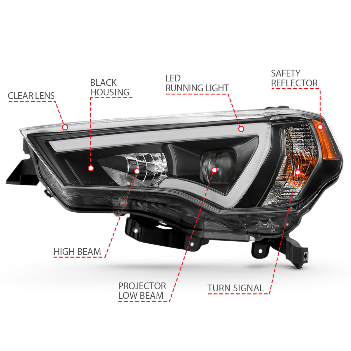 Projector Headlights W/ Plank Style Switchback Black W/ Amber Toyota 4Runner 2014-2021 AnzoUSA-3
