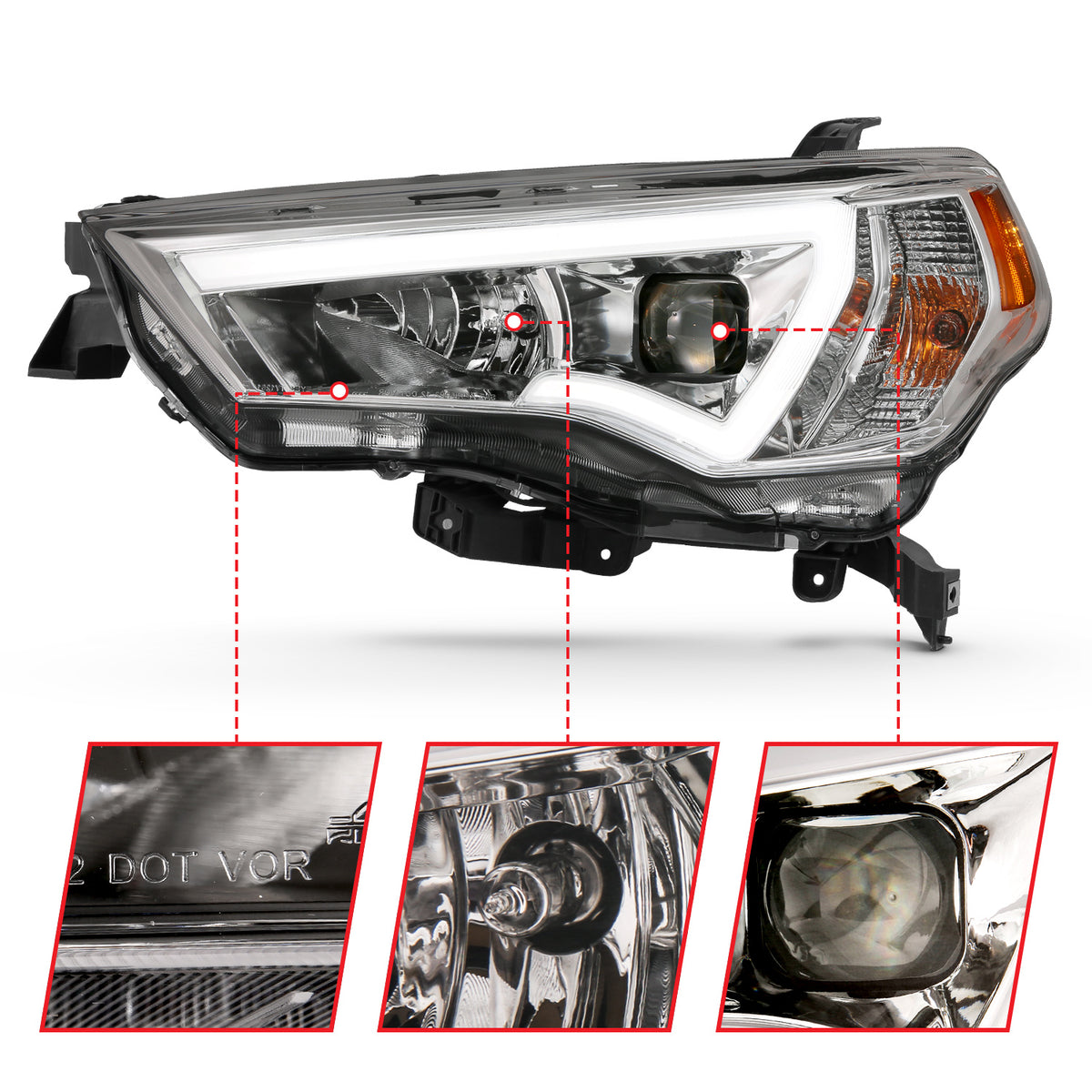 Projector Headlights W/ Plank Style Switchback Chrome W/ Amber Toyota 4Runner 2014-2021 AnzoUSA-2