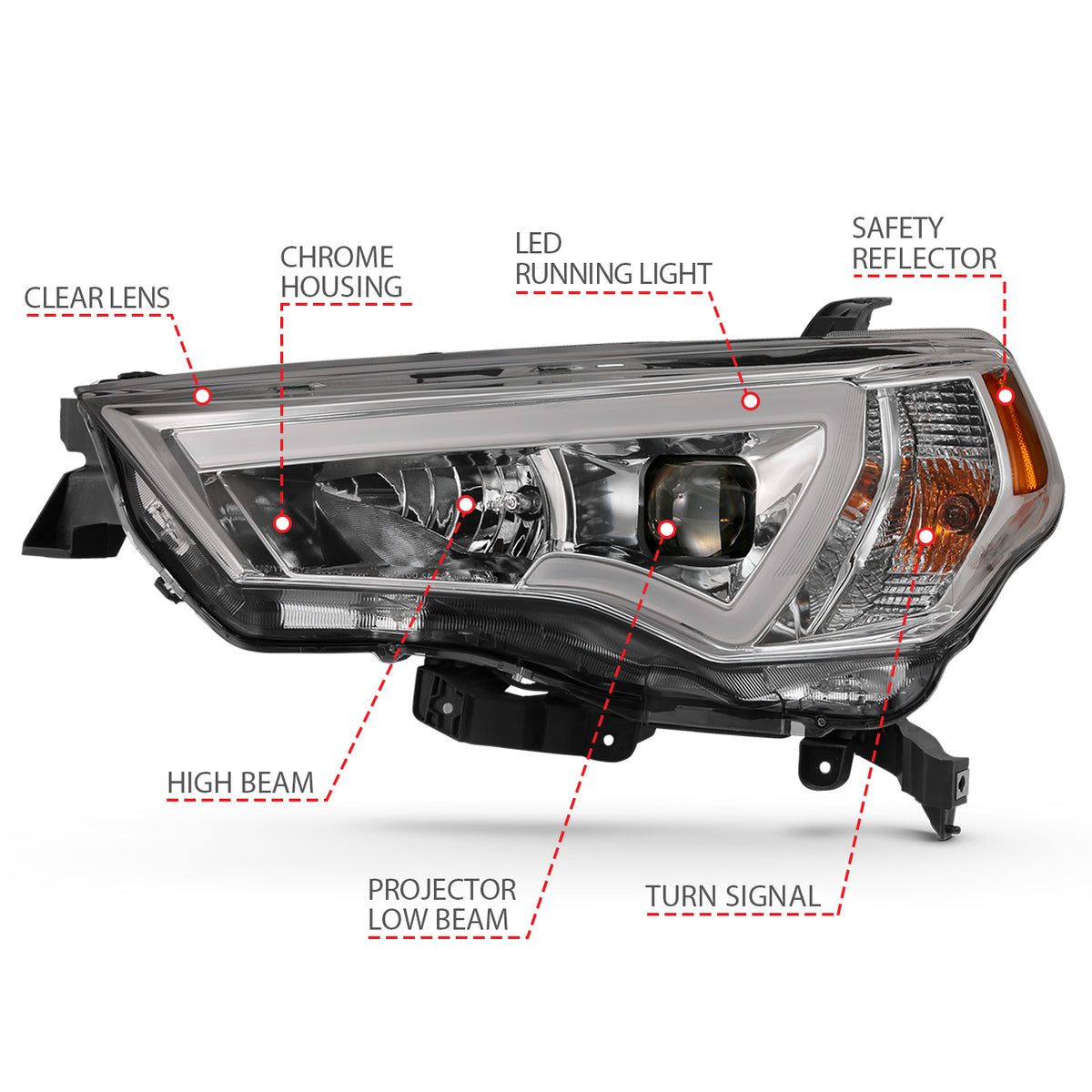 Projector Headlights W/ Plank Style Switchback Chrome W/ Amber Toyota 4Runner 2014-2021 AnzoUSA-3