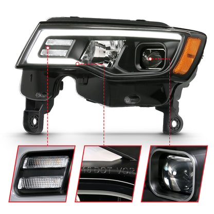 Projector Headlights W/ Plank Style Switchback Black W/ Amber Jeep Grand Cherokee 2017-2021, Cherokee WK 2022 AnzoUSA-5