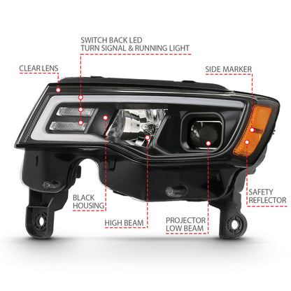 Projector Headlights W/ Plank Style Switchback Black W/ Amber Jeep Grand Cherokee 2017-2021, Cherokee WK 2022 AnzoUSA-6