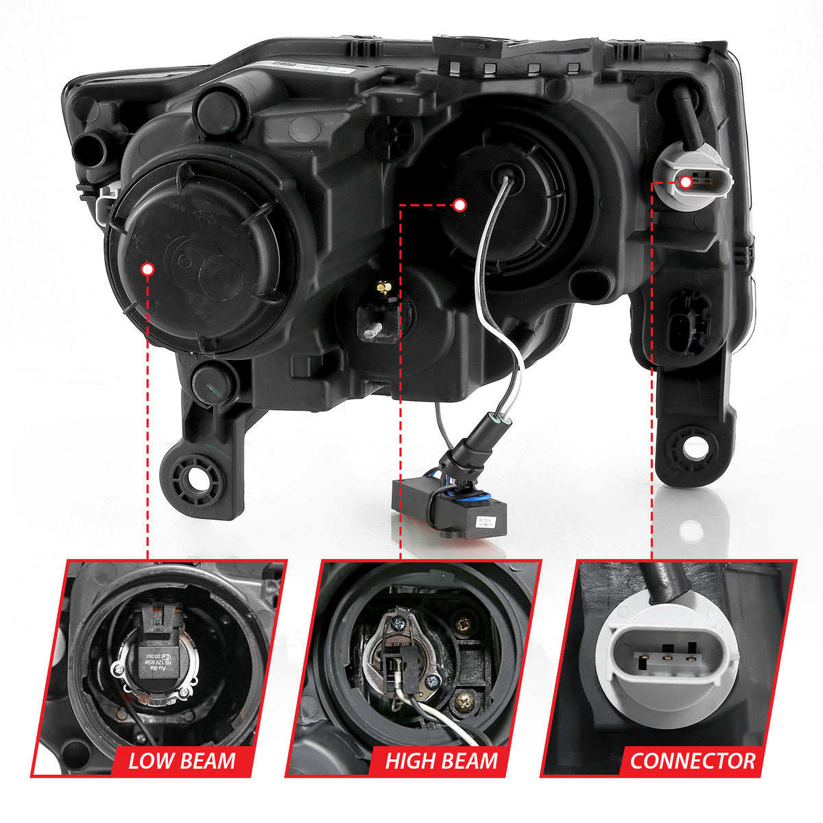 Projector Headlights W/ Plank Style Switchback Black W/ Amber Jeep Grand Cherokee 2017-2021, Cherokee WK 2022 AnzoUSA-7