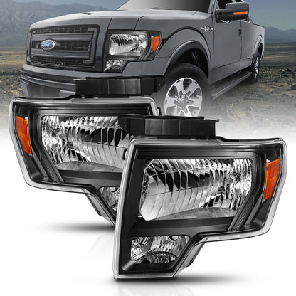 Crystal Headlight Black Amber Ford F-150 2009-2013 AnzoUSA