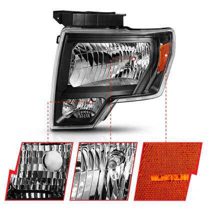 Crystal Headlight Black Amber Ford F-150 2009-2013 AnzoUSA-2