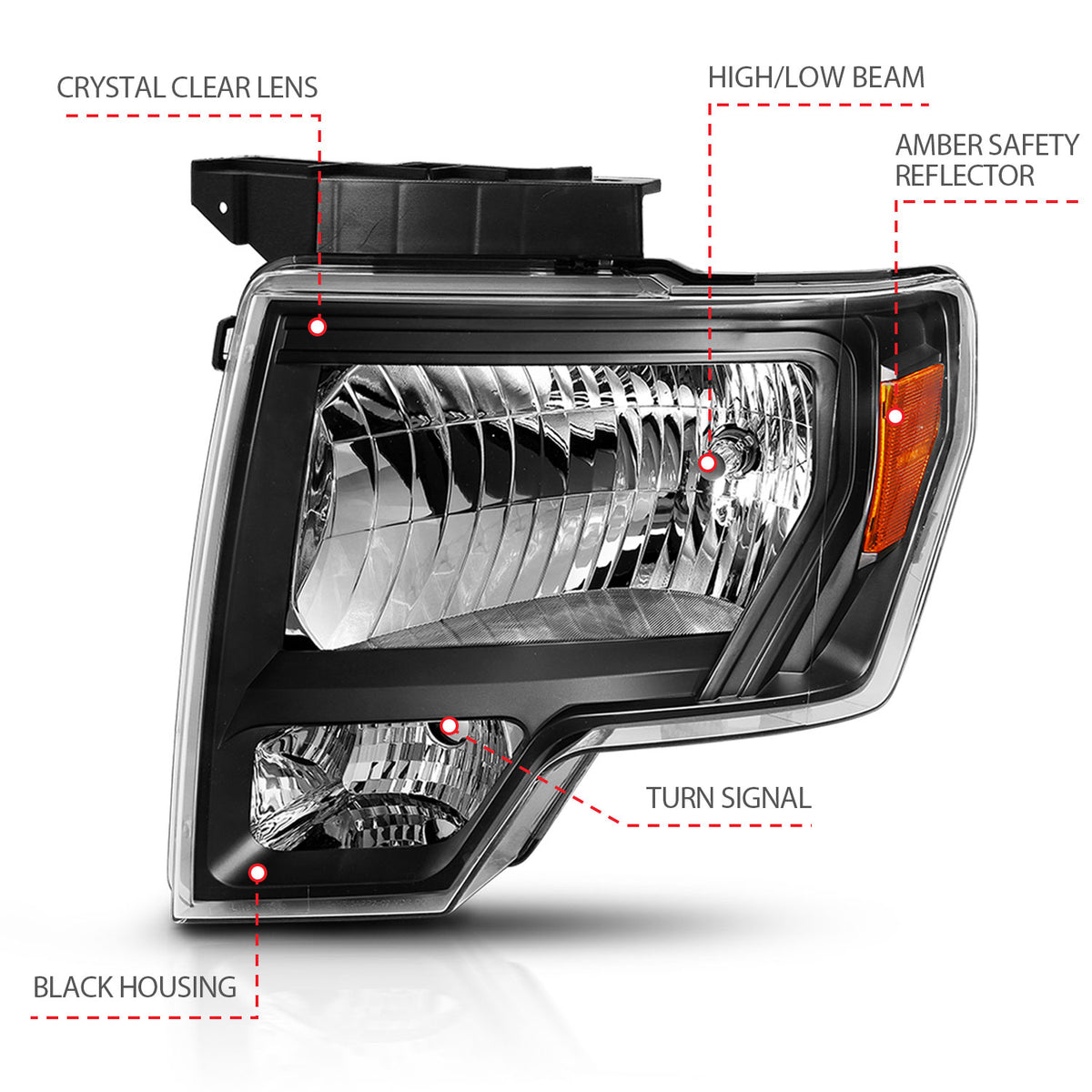 Crystal Headlight Black Amber Ford F-150 2009-2013 AnzoUSA-3